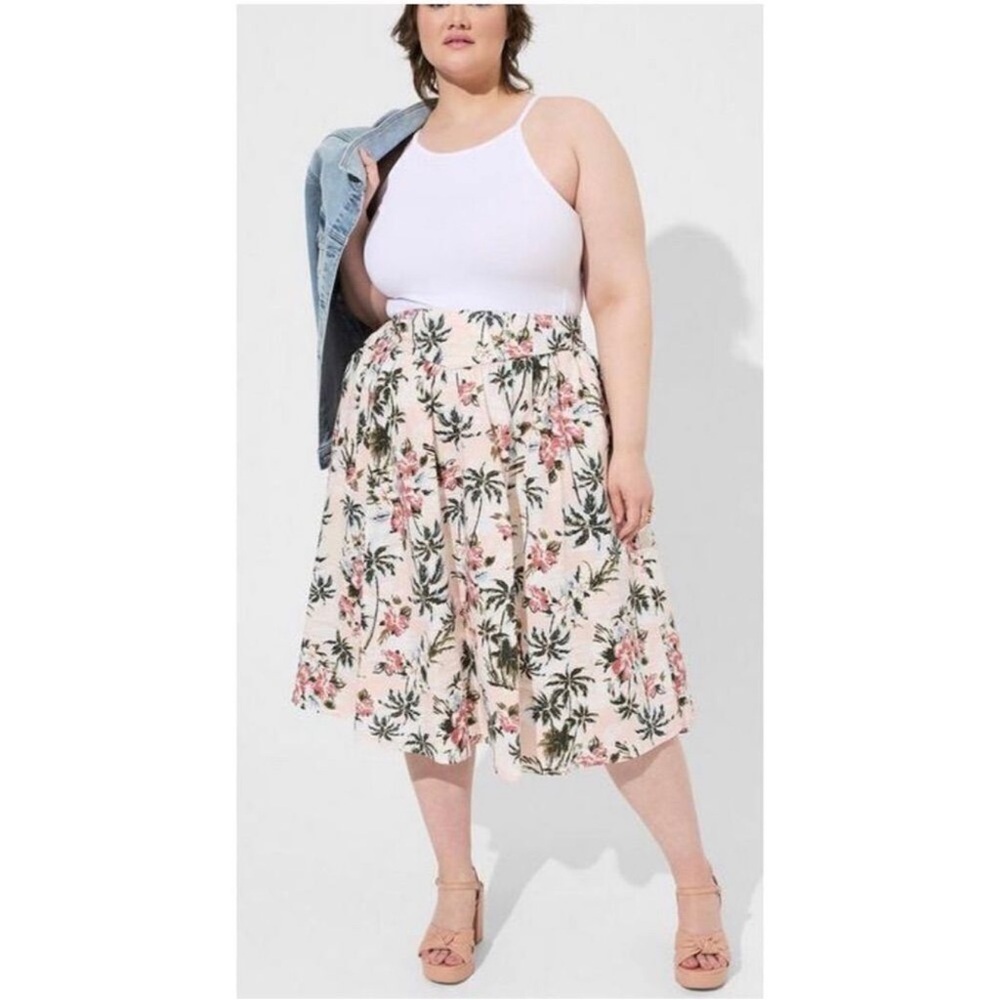 Torrid Pink Black tropical Poplin High Waist Skirt women 18 vacation beach boho